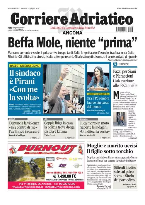 Prima-pagina-corriere adriatico-edizione-di-oggi-25-06-2024